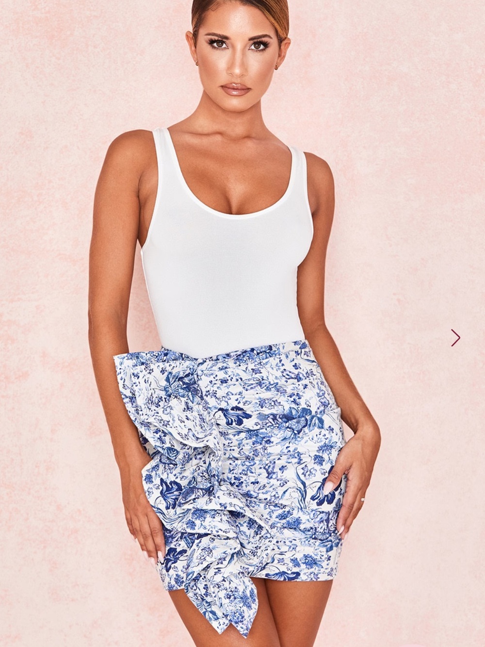 House of CB Blue & White Floral Ruffle Mini Skirt